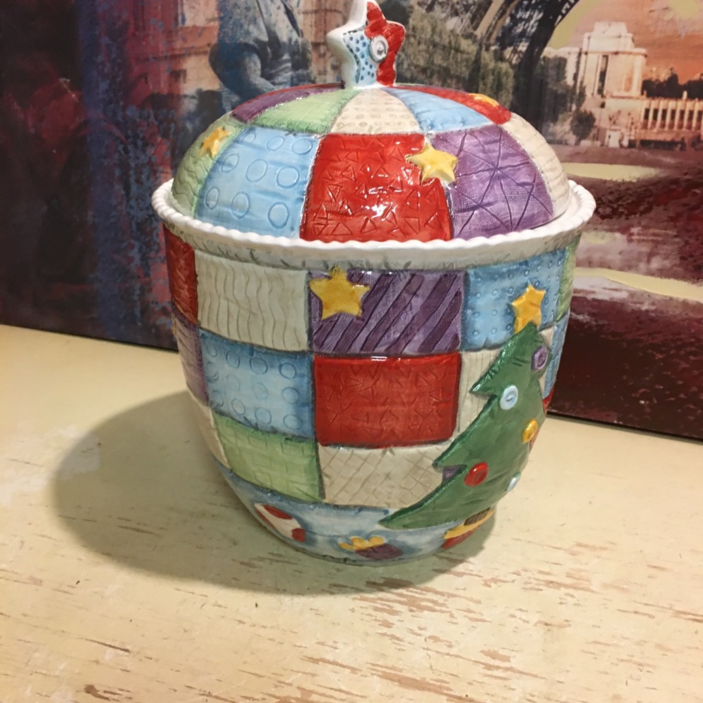 Christmas Patchwork Quilt Cookie Jar - image 4